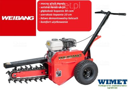 WEIBANG WBTR126H koparka łańcuchowa / silnik Honda 160 GX / szerokość kopania 100 mm / głębokość kopania 30 cm / ZAPYTAJ O TERMIN DOSTAWY I POTWIERDŹ CENĘ !!!