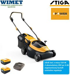 STIGA Collector 140e - kosiarka akumulatorowa 20V, 38 cm, kosz 40 l, w zestawie 2 x 4 Ah, podwójna ładowarka  - DOSTĘPNA OD RĘKI !!!