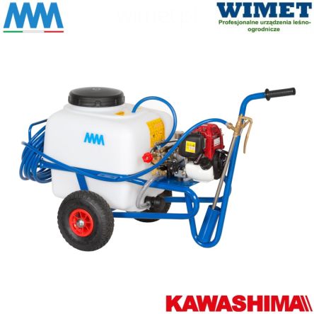MM Opryskiwacz taczkowy spalinowy 50 l / 30 bar / 8 l/min / pompa MM-308 / silnik 2-suw Kawashima KM26 1,5 KM / zasięg 6-7 m