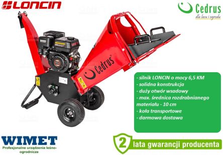 CEDRUS RB02 rozdrabniacz spalinowy / silnik Loncin G200F / 196 ccm / 4,1 KW / średnica bębna 240 mm / noże robocze 150  mm / średnica gałęzi do 10 cm