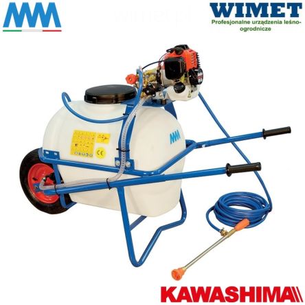 MM Opryskiwacz taczkowy spalinowy 90 l / 30 bar / 8 l/min / pompa MM-308 / silnik Kawashima KM26 2-suw 1,5 KM / zasięg 6-7 m