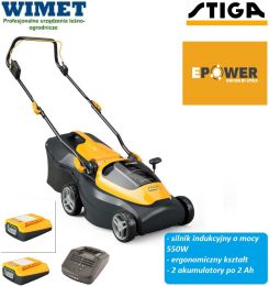 STIGA SLM 136e - kosiarka akumulatorowa 20V, 34 cm, kosz 35 l, w zestawie 2 x 2 Ah, podwójna ładowarka - DOSTĘPNA OD RĘKI !!!